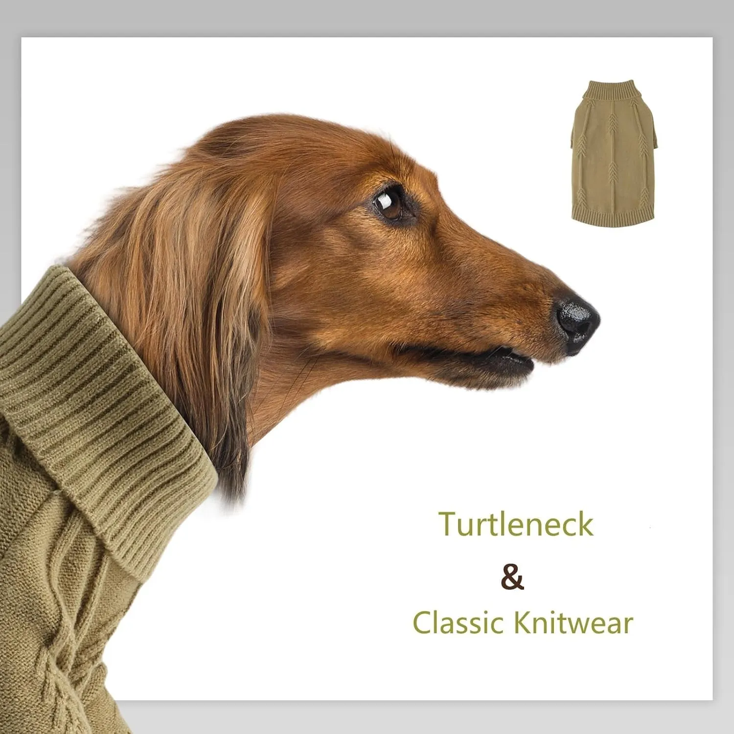 Dog Warm Knitted Sweater - Breathable Dog Turtleneck Sweater Soft Classic Cable Knitted Sweaters, Winter Pullover Puppy Clothes for Small Dogs (Sage Green, L)