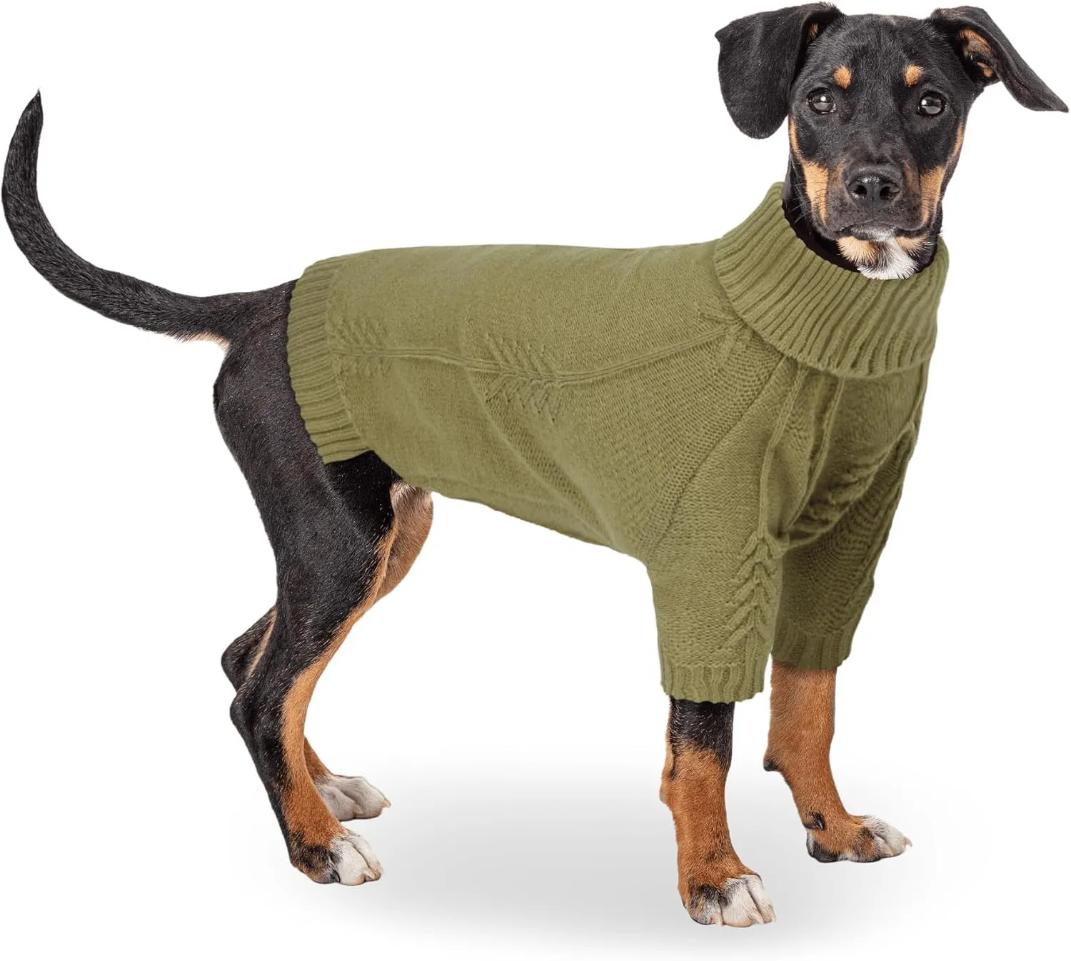 Dog Warm Knitted Sweater - Breathable Dog Turtleneck Sweater Soft Classic Cable Knitted Sweaters, Winter Pullover Puppy Clothes for Small Dogs (Sage Green, L)