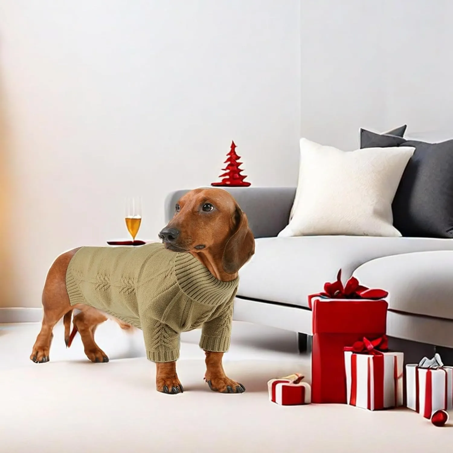 Dog Warm Knitted Sweater - Breathable Dog Turtleneck Sweater Soft Classic Cable Knitted Sweaters, Winter Pullover Puppy Clothes for Small Dogs (Sage Green, L)