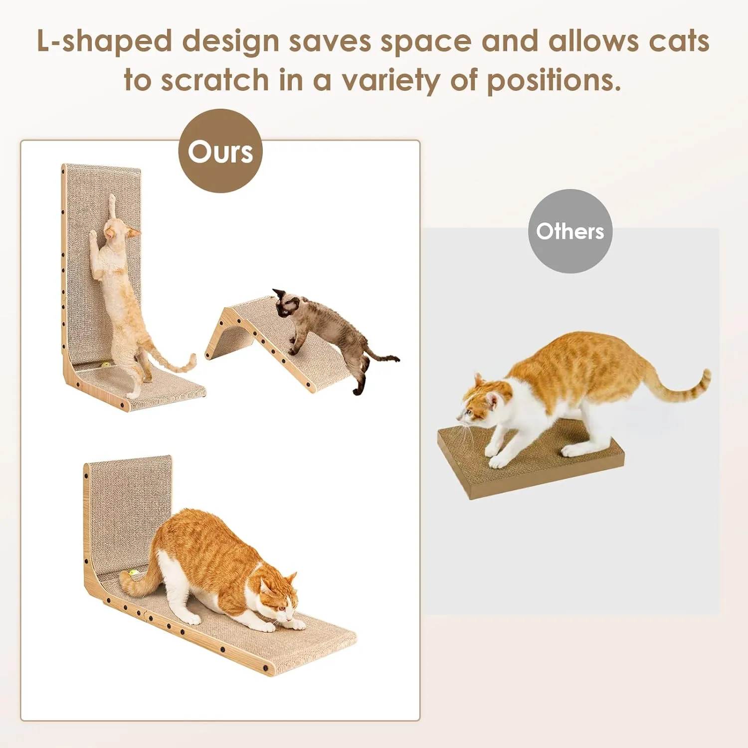 EHEYCIGA Cardboard Cat Scratcher for Indoor Cats, 32 Inch L Shaped Vertical Cat Scratching Board with Ball Cat Toy, Extra Large Cat Scratcher Pad, Brown