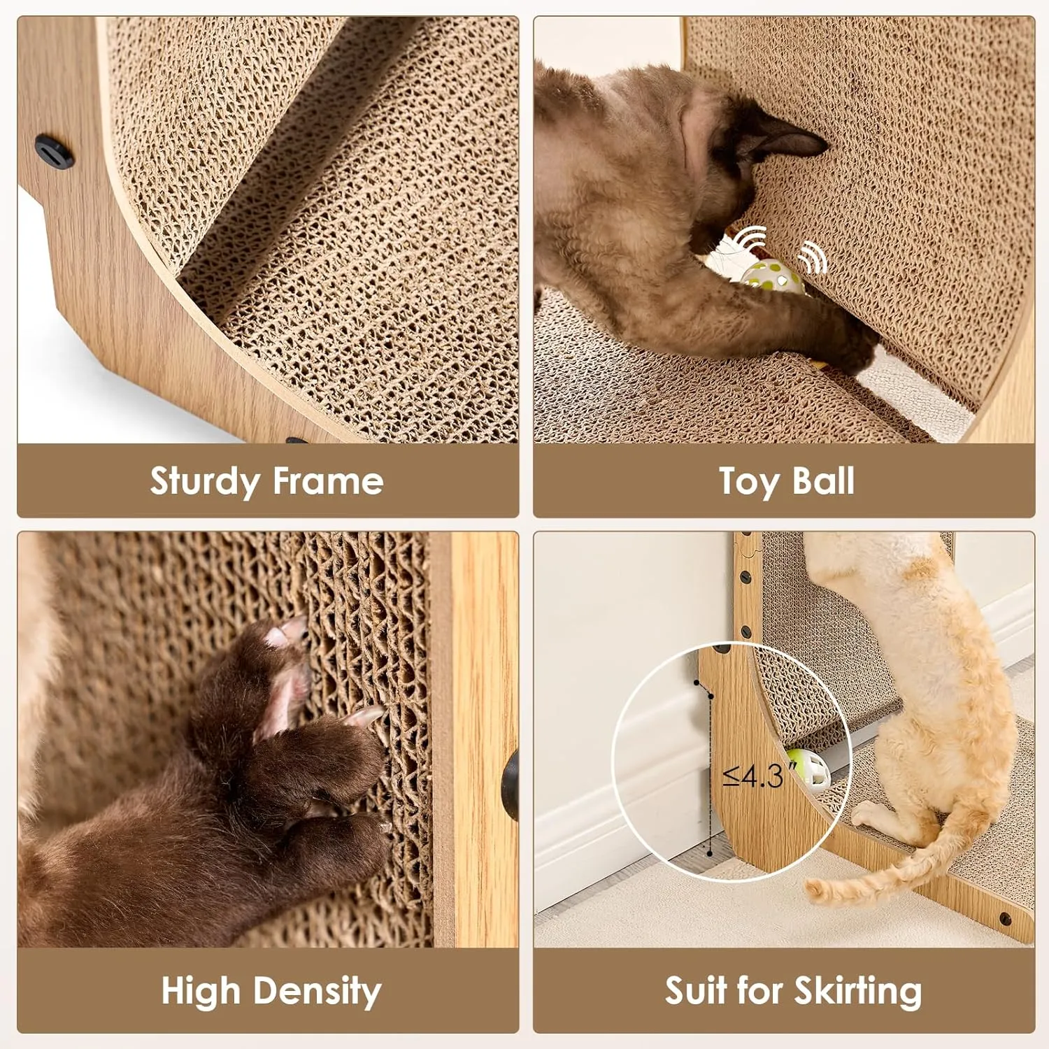 EHEYCIGA Cardboard Cat Scratcher for Indoor Cats, 32 Inch L Shaped Vertical Cat Scratching Board with Ball Cat Toy, Extra Large Cat Scratcher Pad, Brown