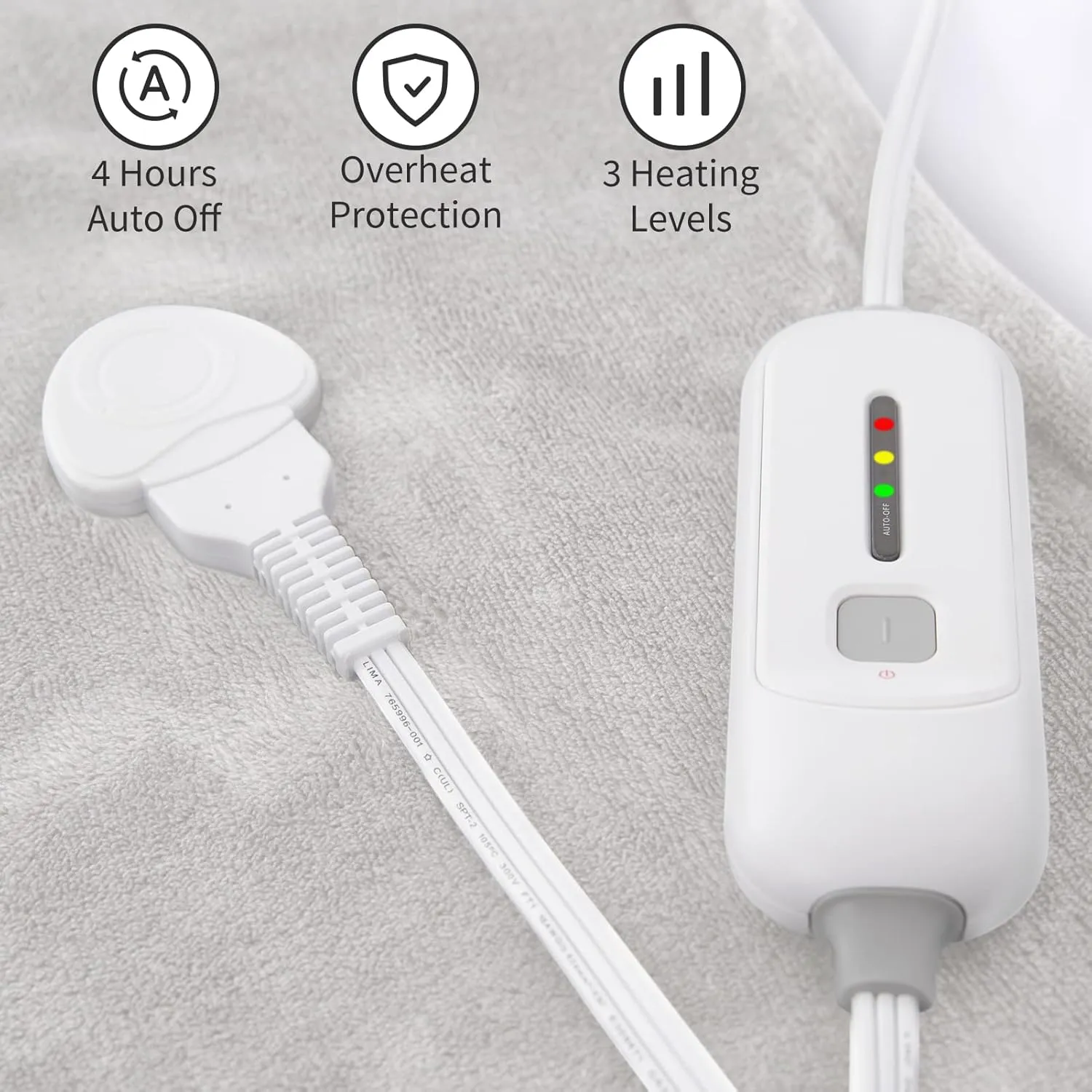 Electric Heated Blanket, 50" x 60", 6 Heat Settings, 1-8 Hrs Timer, Soft Flannel (Beige)