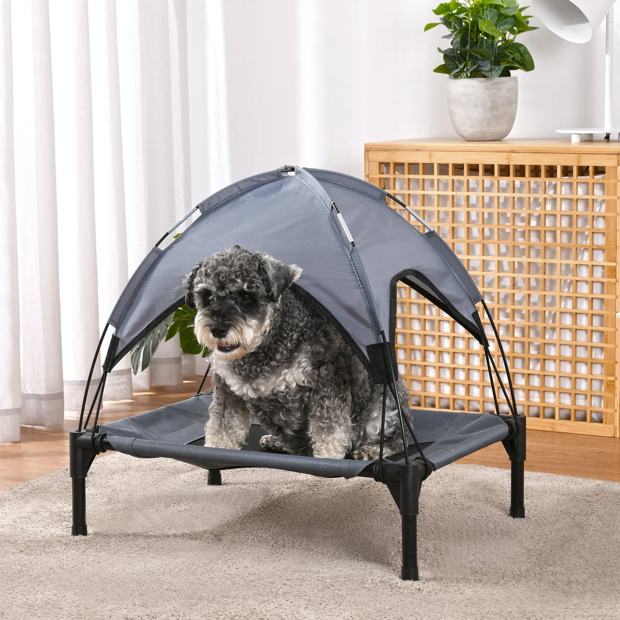 Elevated Dog Bed With Tent - Grey