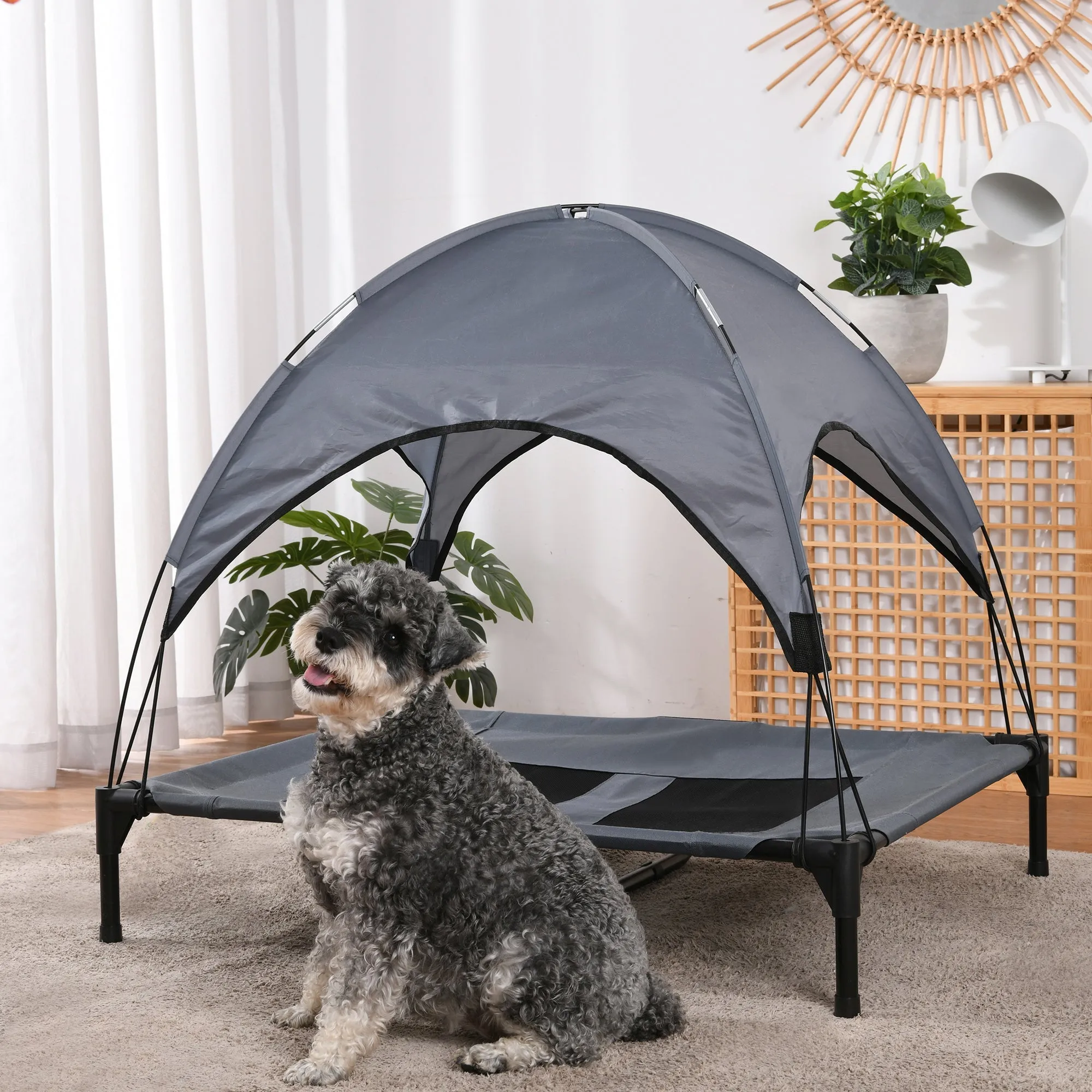 Elevated Dog Bed With Tent - Grey