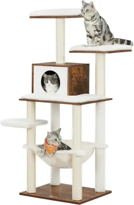 Feandrea Cat Tree, 54.3-Inch Modern Cat Tower for Indoor Cats, Multi-Level Cat Condo, Ultra-Soft Plush, Scratching Posts, Hammock, Removable, Washable Cushions, Rustic Brown UPCT164X01