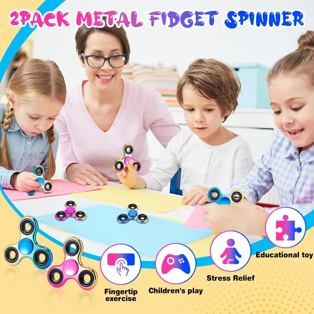 Fidget Spinner 2 Pack, Stress Reduction and Anxiety Relief Hand Spinner Ultra Stainless Steel Bearing, Best Autism Finger Spinner Focus Party Favor Killing Time Toy