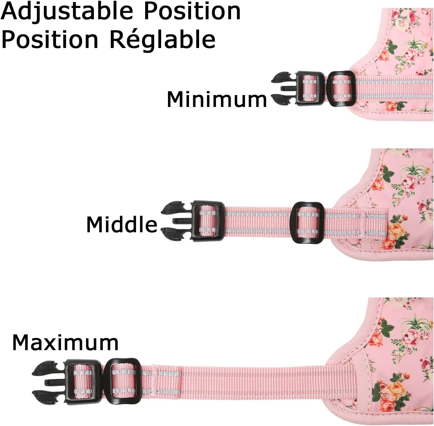HEELE Dog Harness, No Pull Adjustable Padded Reflective Harness for Small Medium Large Dogs with Handle for Walking Training, Flower-Pink, L
