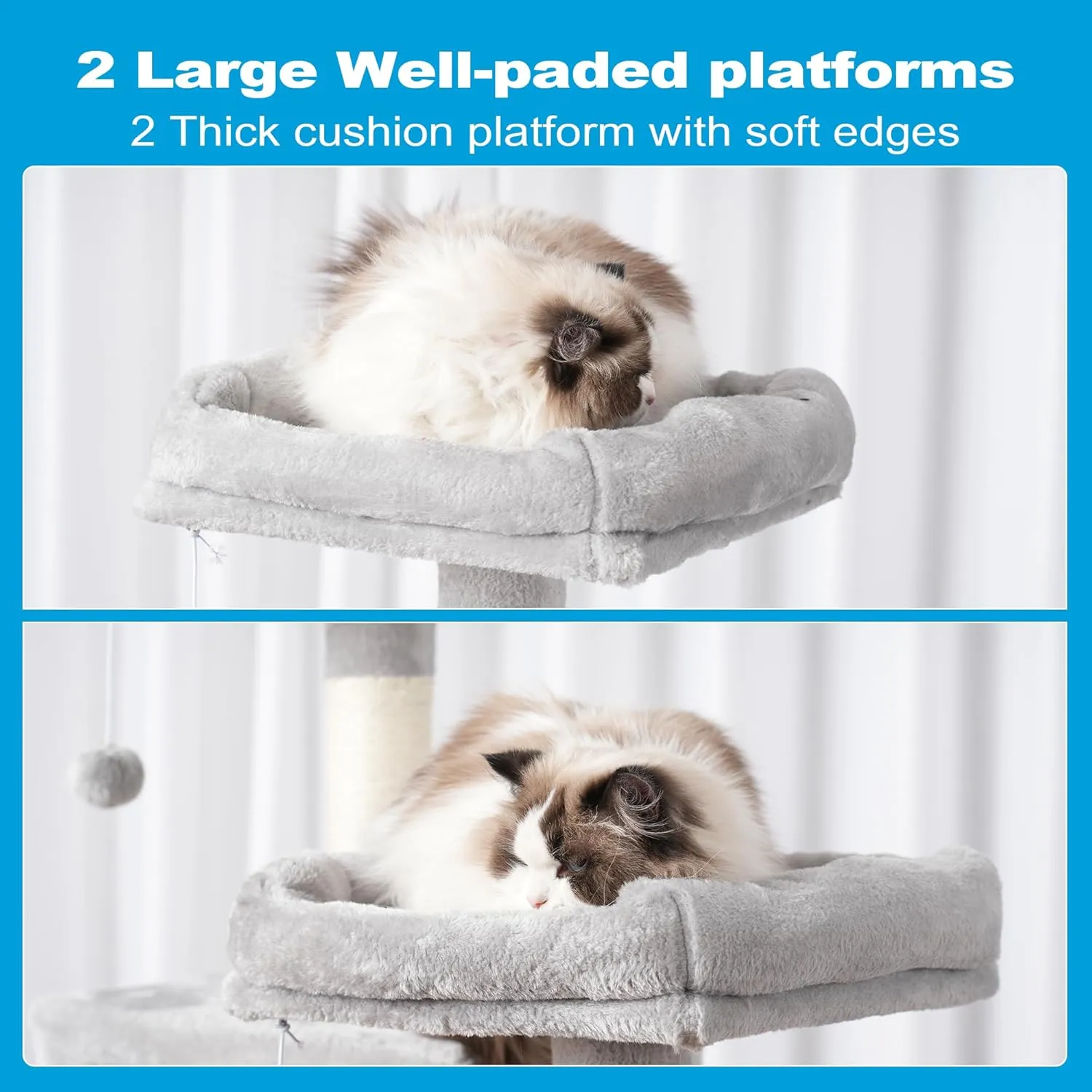 Hey-brother Large Multi-Level Cat Tree Condo Furniture with Sisal-Covered Scratching Posts, 2 Bigger Plush Condos, Perch Hammock for Kittens, Cats and Pets Light Gray MPJ020W