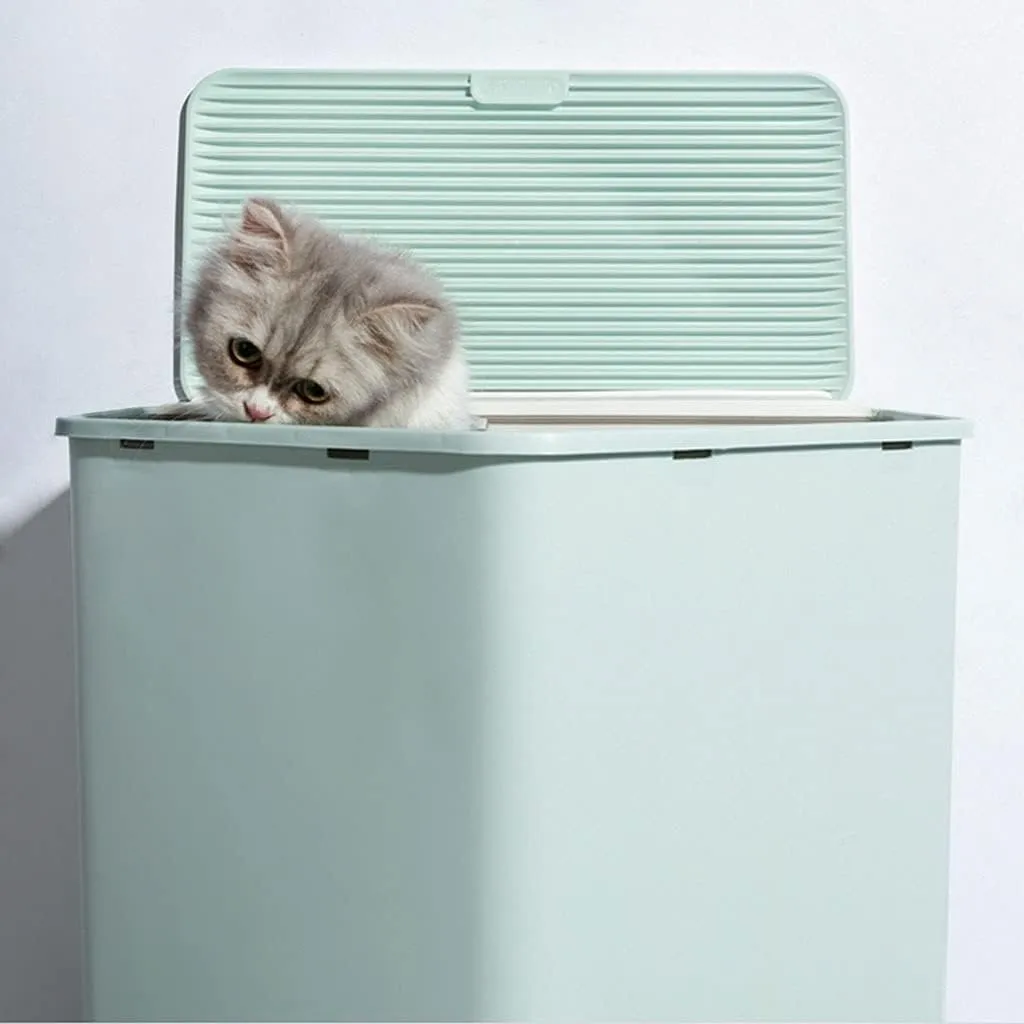 House Shape Hooded Cat Litter Tray with Scoop - Grey