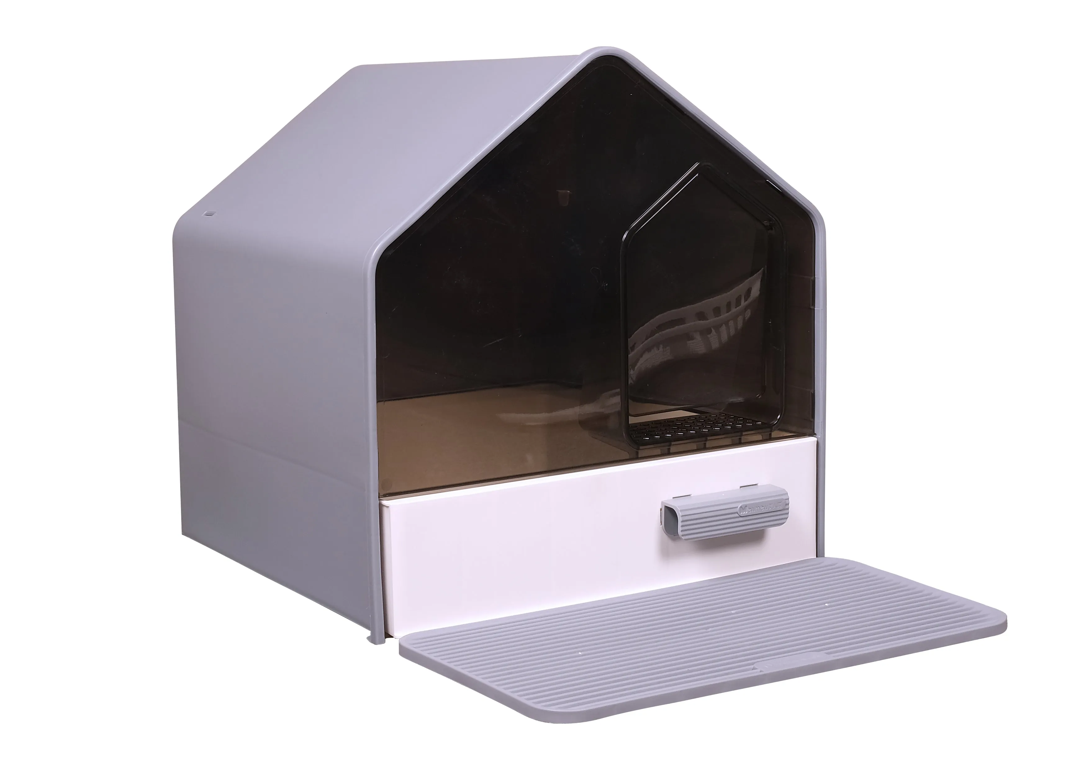 House Shape Hooded Cat Litter Tray with Scoop - Grey