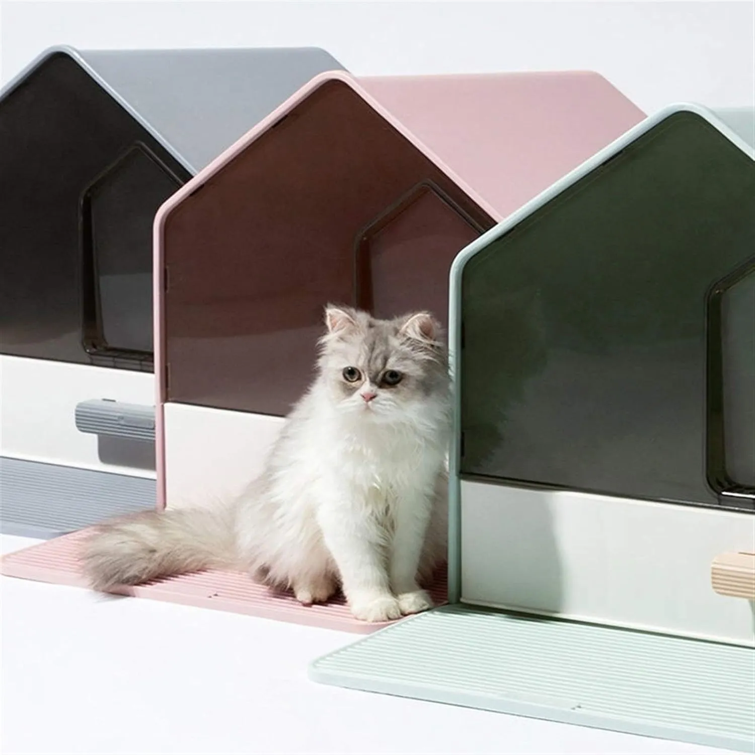 House Shape Hooded Cat Litter Tray with Scoop - Grey