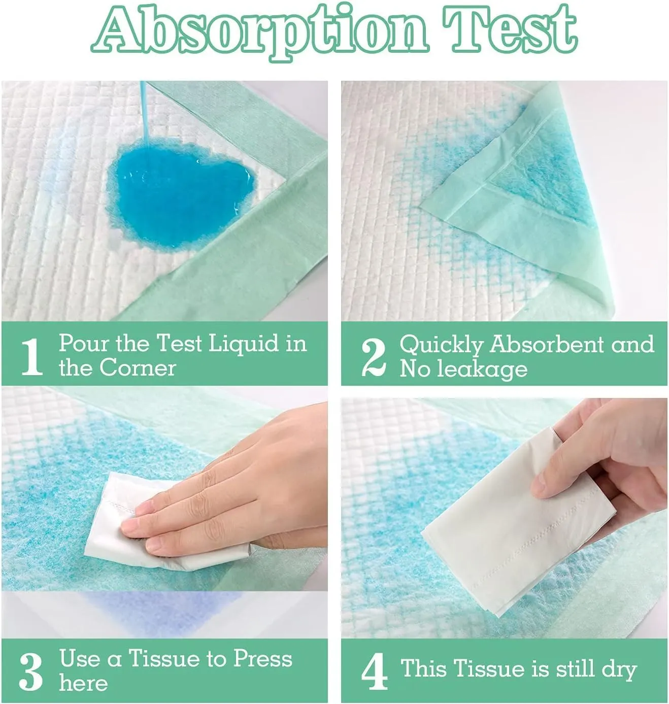 Incontinence Bed Pads, 30 x 36 Inches, Super Absorbent, Thick Quilted, Pack of 100, Green (Extra Large, 100, pc/Pack)
