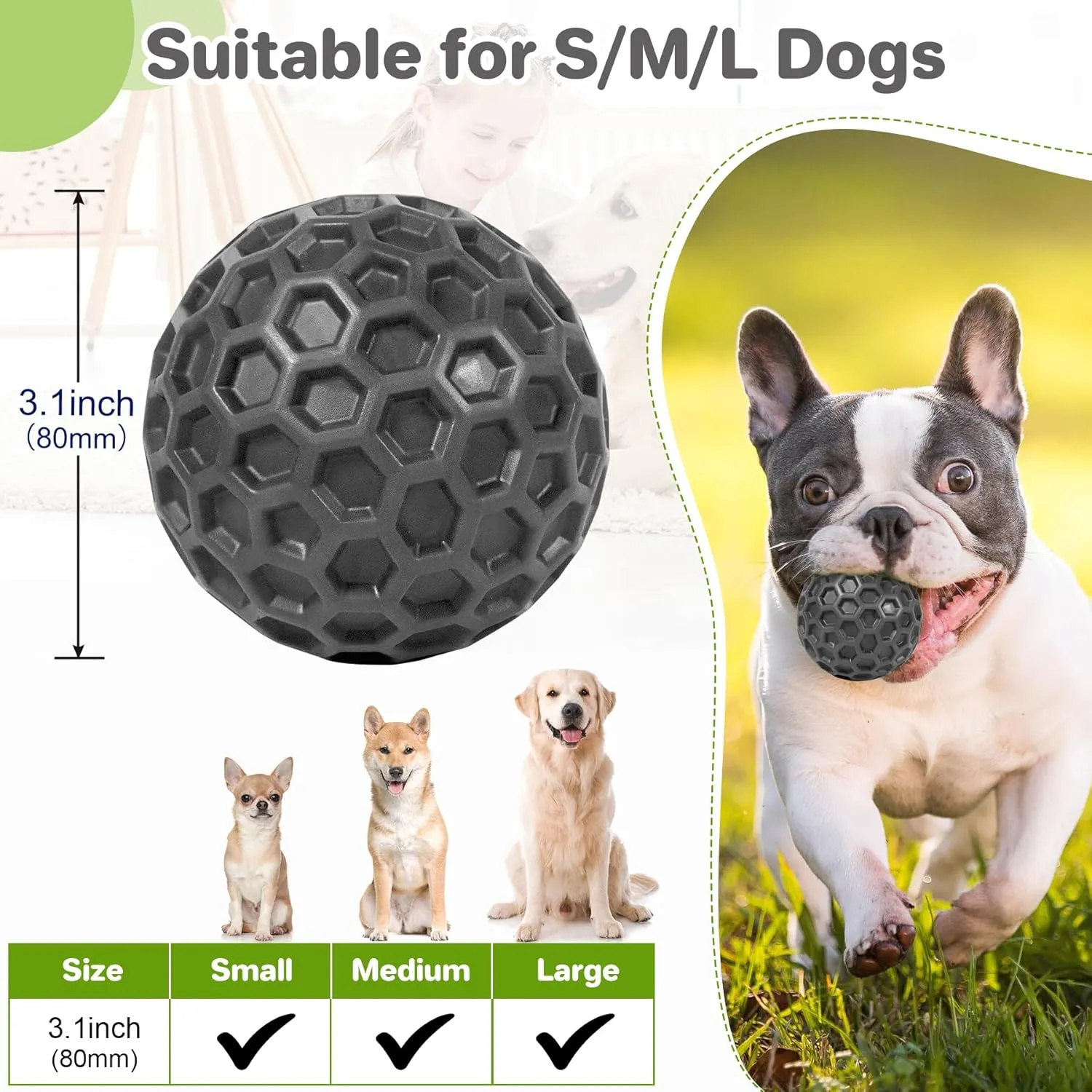 Indestructible Squeaky Dog Balls, Dog Toys for Aggressive Chewers Large Breed for Relieving Anxiety, Tough Dog Chew Toys Balls for Aggressive Chewers, Outdoor Squeaky Dog Toys for Large Dogs