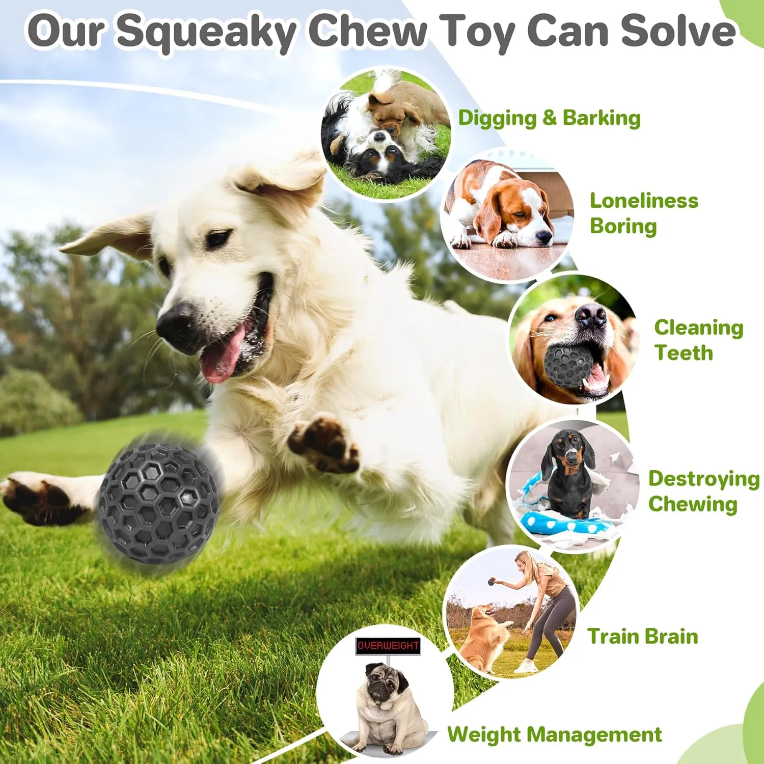 Indestructible Squeaky Dog Balls, Dog Toys for Aggressive Chewers Large Breed for Relieving Anxiety, Tough Dog Chew Toys Balls for Aggressive Chewers, Outdoor Squeaky Dog Toys for Large Dogs