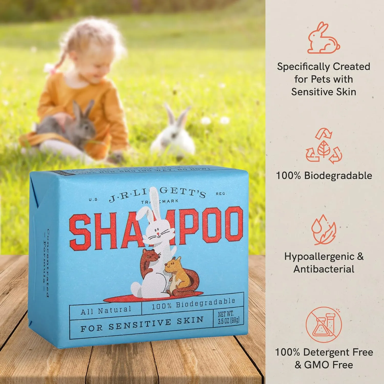 JRLIGGETT'S Small Animal Hair Shampoo Bar Great for Sensitive Skin | Relieves Dry, Itchy Skin, Hypoallergenic Formula | Biodegradable100% Detergent-Free, 100% Ecologically Correct, Non-GMO 3.5 oz.