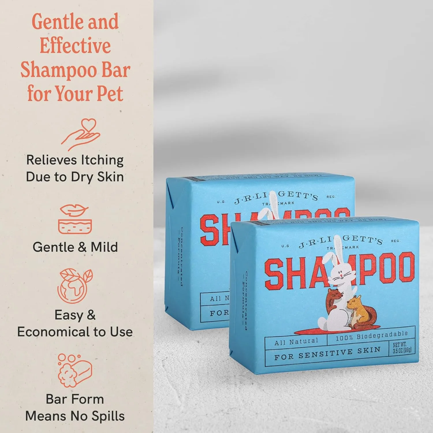 JRLIGGETT'S Small Animal Hair Shampoo Bar Great for Sensitive Skin | Relieves Dry, Itchy Skin, Hypoallergenic Formula | Biodegradable100% Detergent-Free, 100% Ecologically Correct, Non-GMO 3.5 oz.