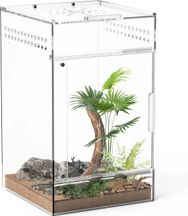 Jumping Spider Enclosure, One-Piece Fully Transparent Acrylic Reptile Enclosure, 3.1x3.1x5.9 inch Terrarium for Tree Frogs, Tarantulas, Mantises, Ladybugs, Jumping Spiders (Small)