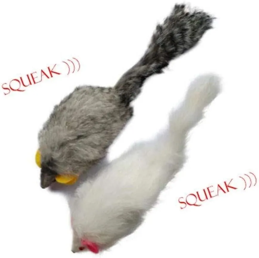 Kats'N Us Rabbit Fur Mouse Cat Toy - White with Squeak Sound - Interactive Cat Toys, Real Fur Mice - Furry Mouse Toy