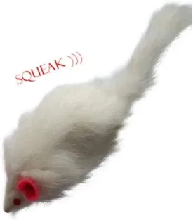 Kats'N Us Rabbit Fur Mouse Cat Toy - White with Squeak Sound - Interactive Cat Toys, Real Fur Mice - Furry Mouse Toy