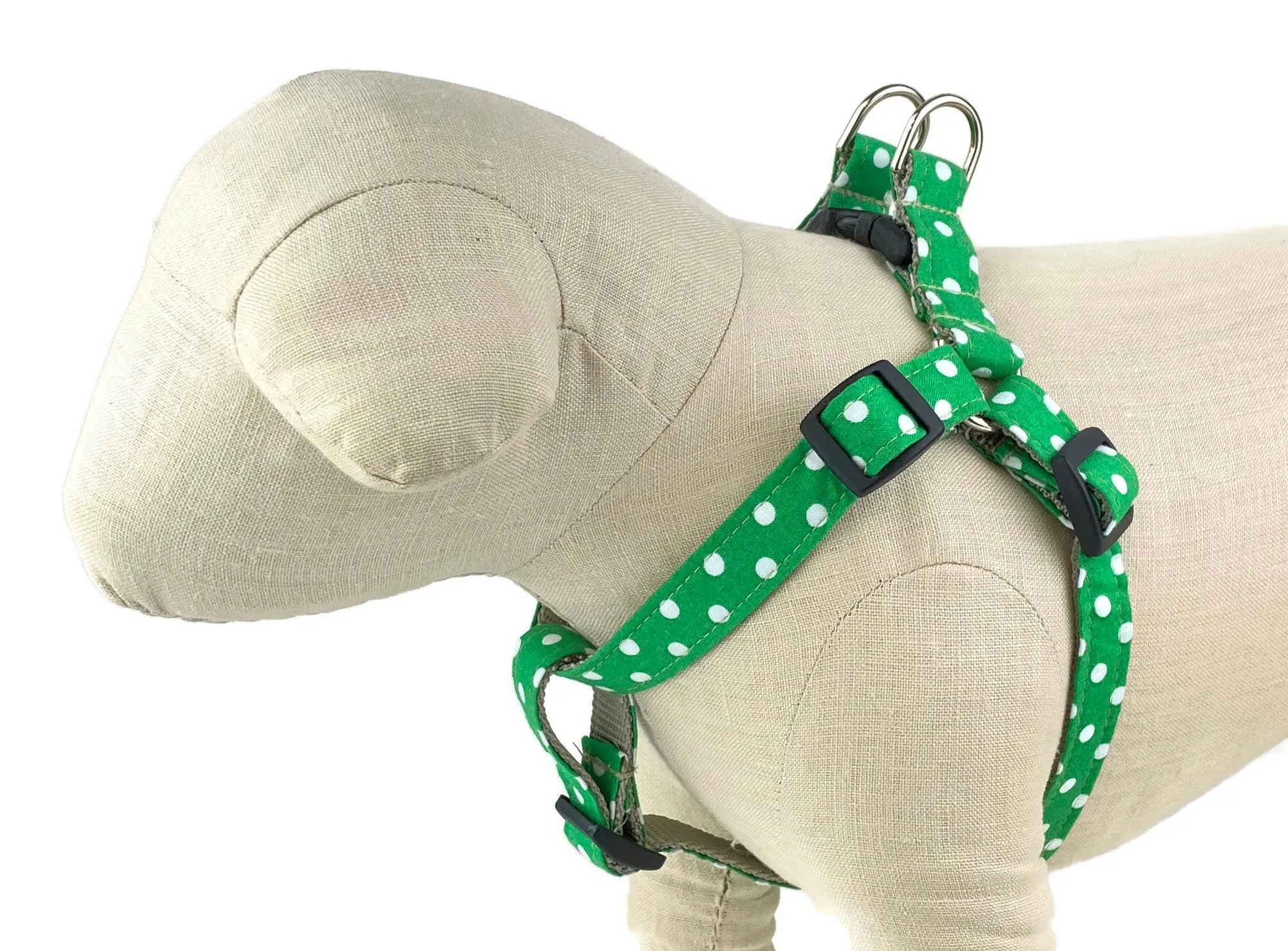 Kelly Green/White Polka Dot Dog Harness - 503