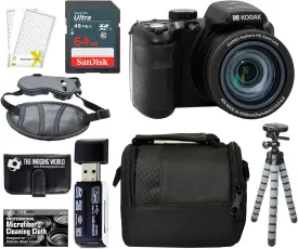 Kodak PIXPRO AZ425 20MP Digital Camera 42X Optical Zoom 24mm Wide Angle Lens 1080P Full HD Video Optical Image Stabilization 3" LCD Vlogging Camera (Black)   64GB Card   Case   Tripod   Bundle