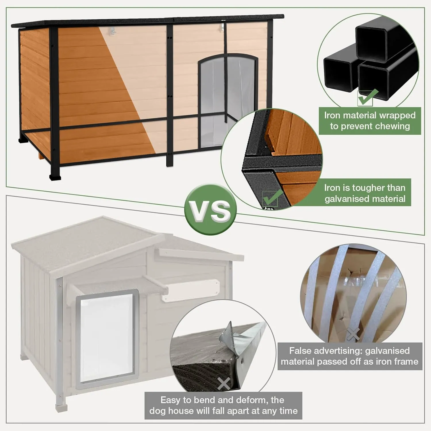 Large Heated Dog House with Insulated Liner for Outdoor - Waterproof Outside Dog Kennel for Medium and Large Dog with All-Around Iron Frame - Brown