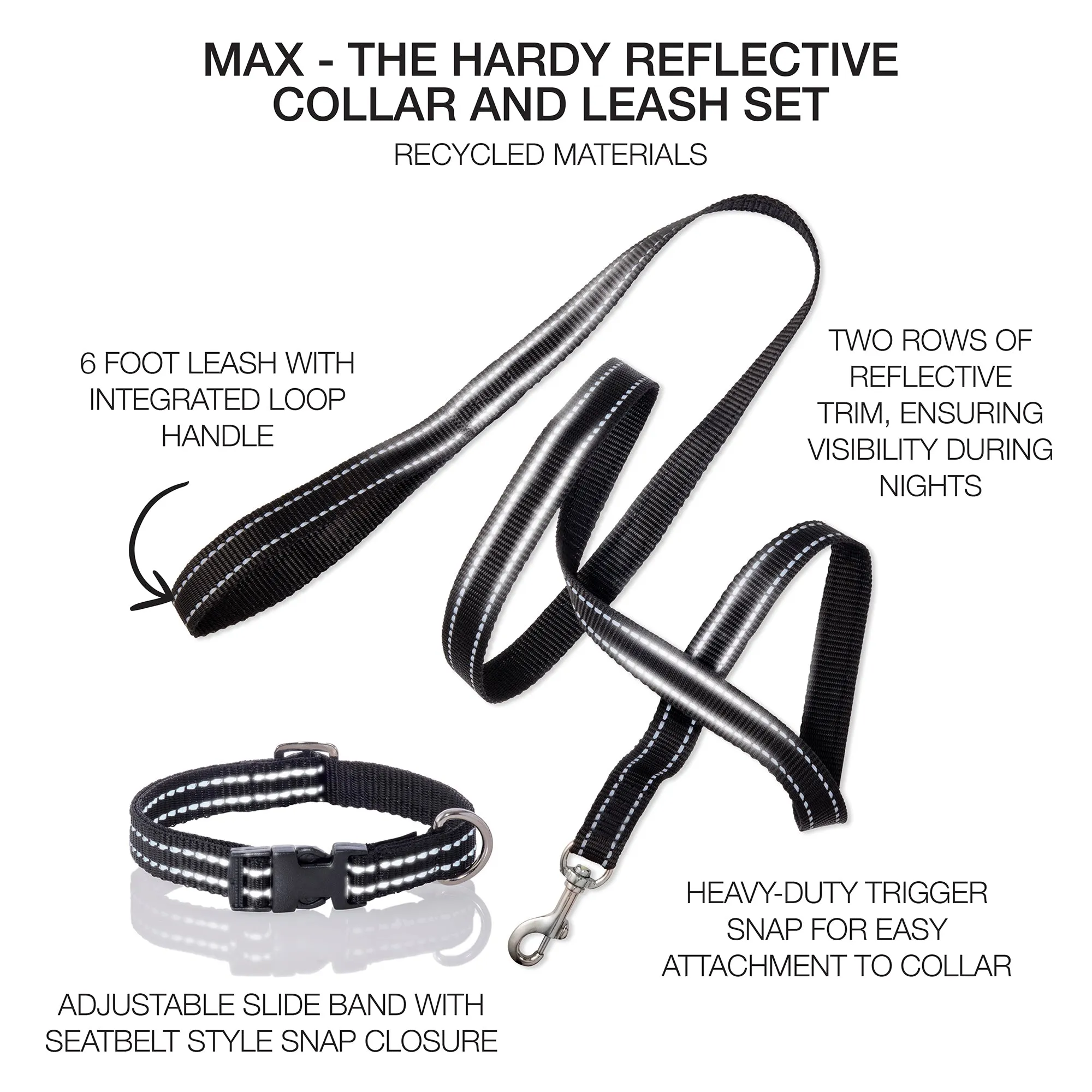 MAX - THE HARDY REFLECTIVE LEASH & COLLAR, 2-PACK