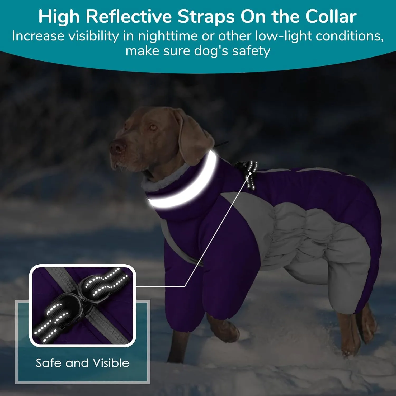MIGOHI Full Body Dog Coat, Reflective Warm Winter Coat with Harness, Turtleneck Fleece Jacket for Small to Large Dogs, Windproof Waterproof Snowsuit with Zipper