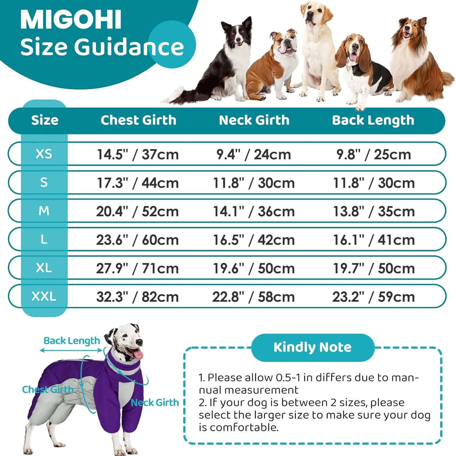 MIGOHI Full Body Dog Coat, Reflective Warm Winter Coat with Harness, Turtleneck Fleece Jacket for Small to Large Dogs, Windproof Waterproof Snowsuit with Zipper