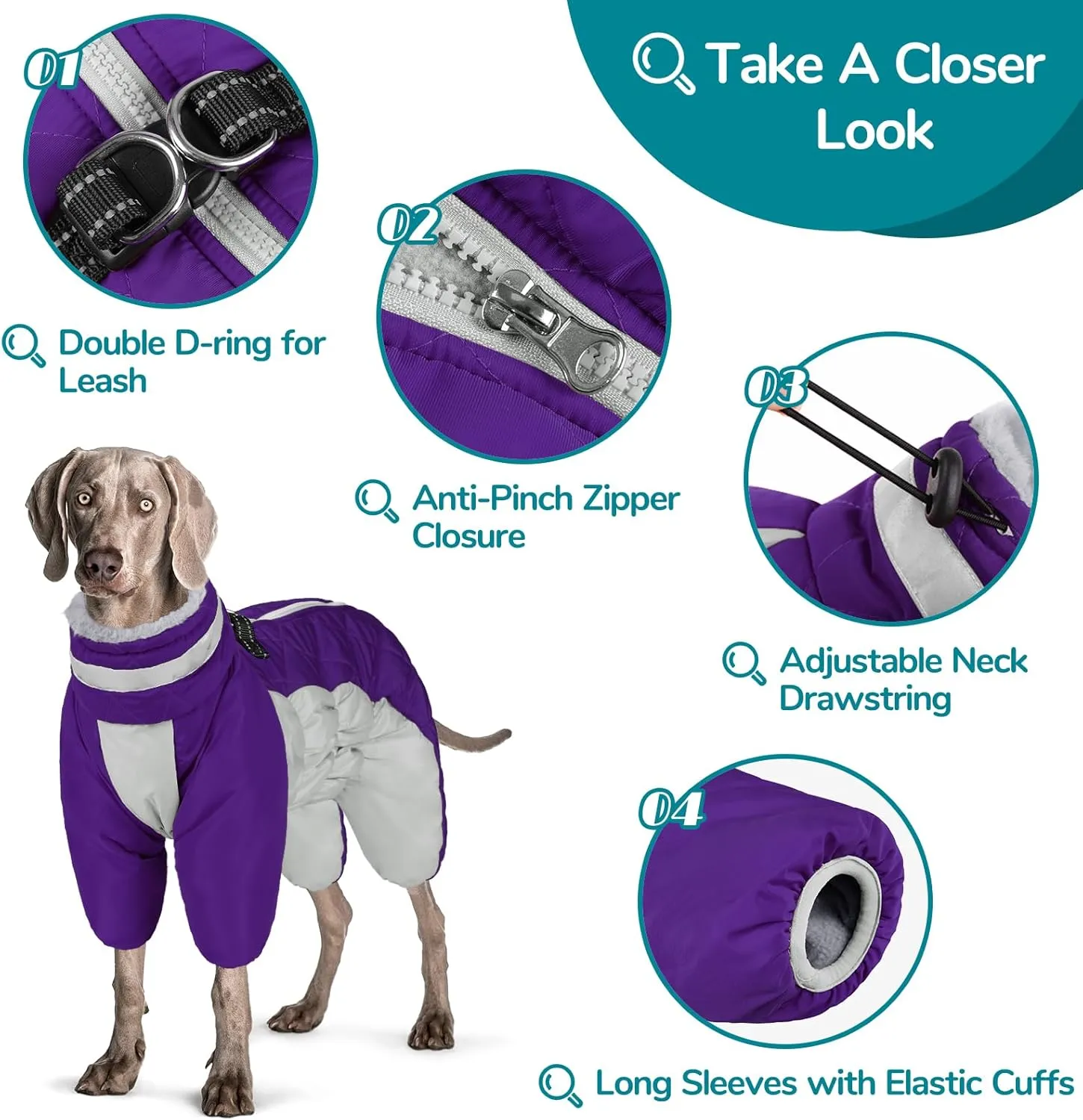 MIGOHI Full Body Dog Coat, Reflective Warm Winter Coat with Harness, Turtleneck Fleece Jacket for Small to Large Dogs, Windproof Waterproof Snowsuit with Zipper