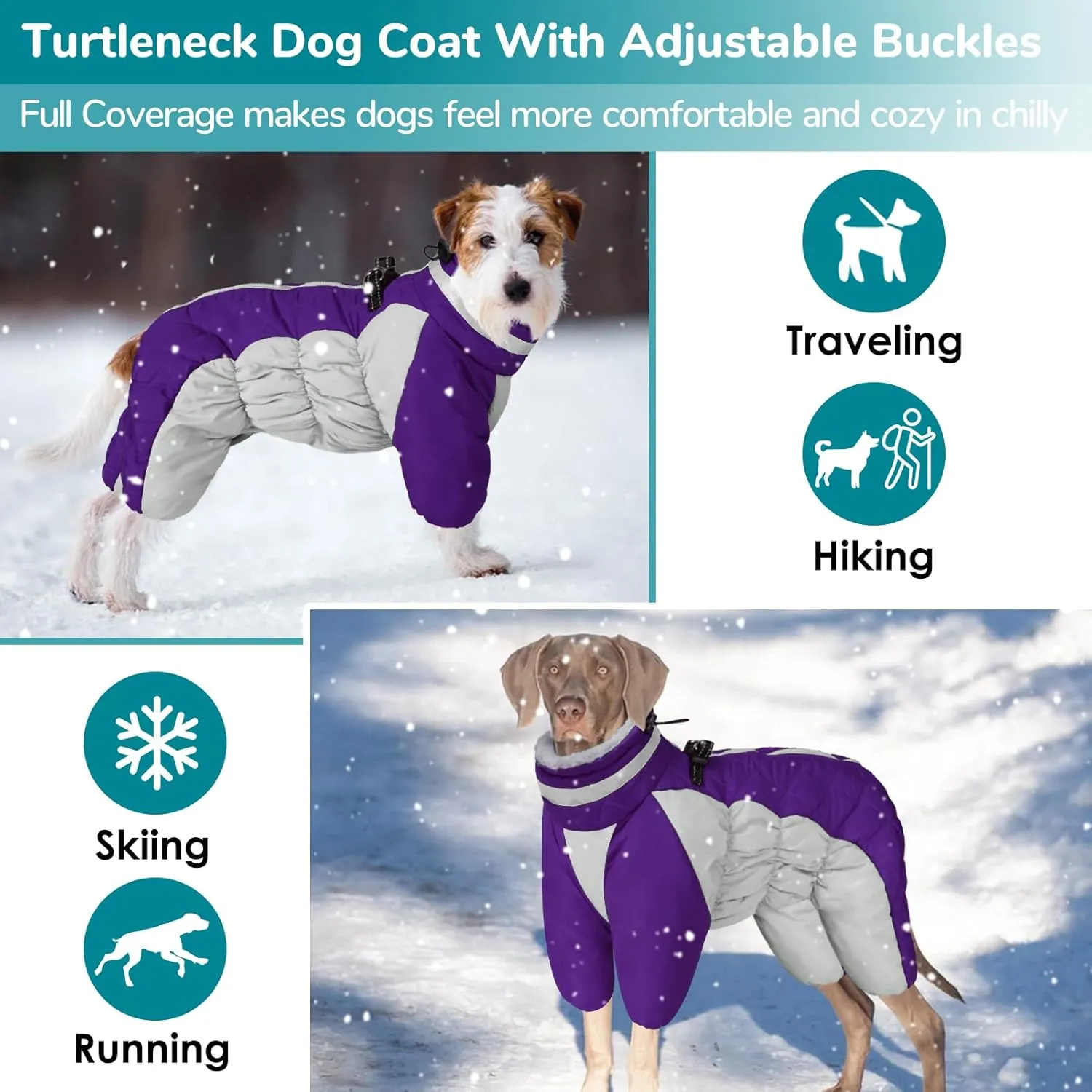 MIGOHI Full Body Dog Coat, Reflective Warm Winter Coat with Harness, Turtleneck Fleece Jacket for Small to Large Dogs, Windproof Waterproof Snowsuit with Zipper