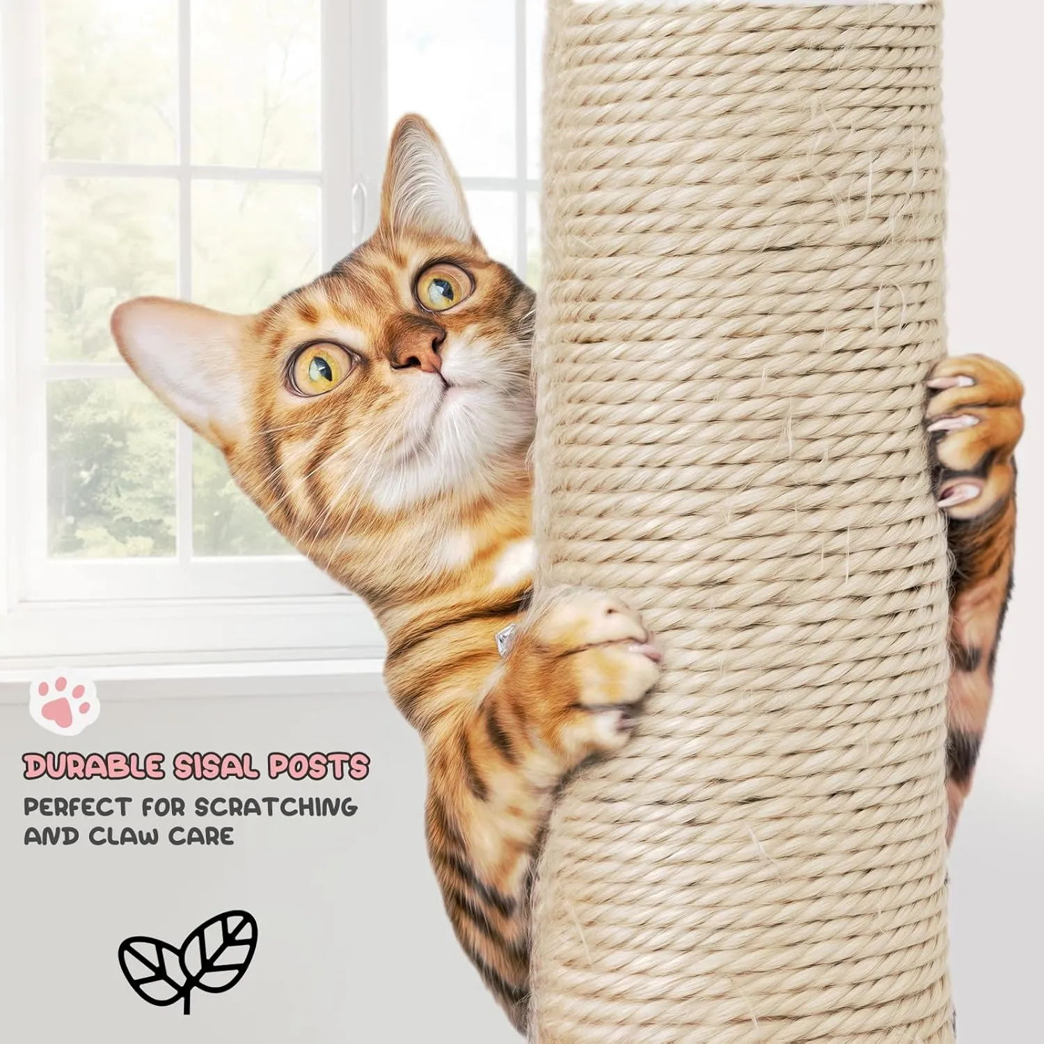 MoNiBloom 60 Inch Cat Tree Tower for Indoor Cats Large Adults, Cat Tower with Scratching Post, Multi-Level Furniture Activity Center with Cat Condo Pet Play House, Beige