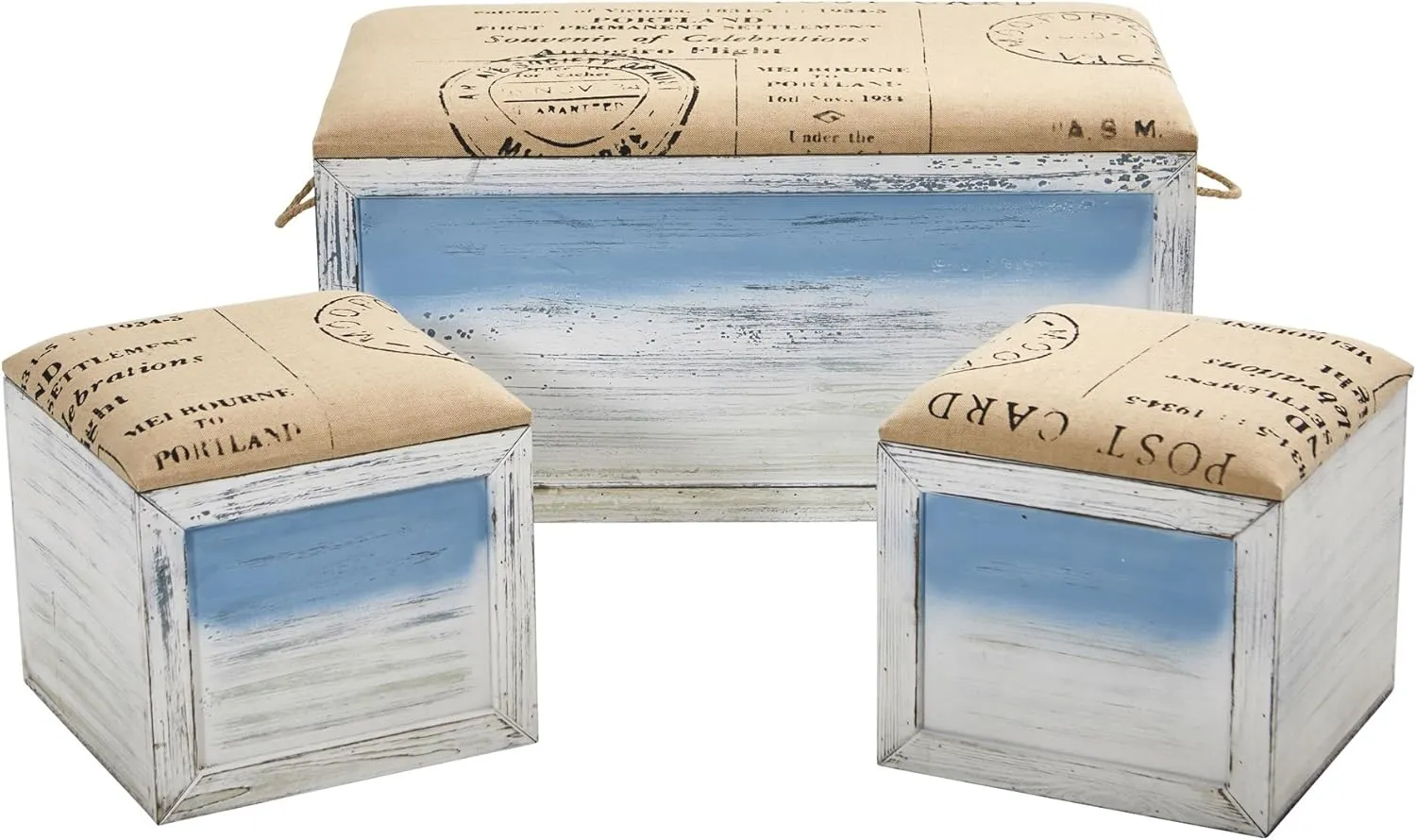 Nearly Natural Ocean Breeze Storage Boxes, Bench and Seating Set (Set of 3)