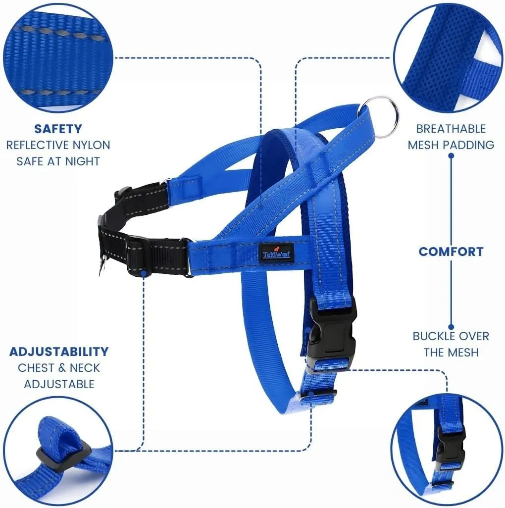 No Pull Easy Walk Dog Harness with Handle, Rear & Front Clip, Adjustable, Quick Fit, Easy On/Off, Reflective, Lightweight & Mesh Padded, No Choke. for Small, Medium and Large Dogs (Blue-Black, Large)