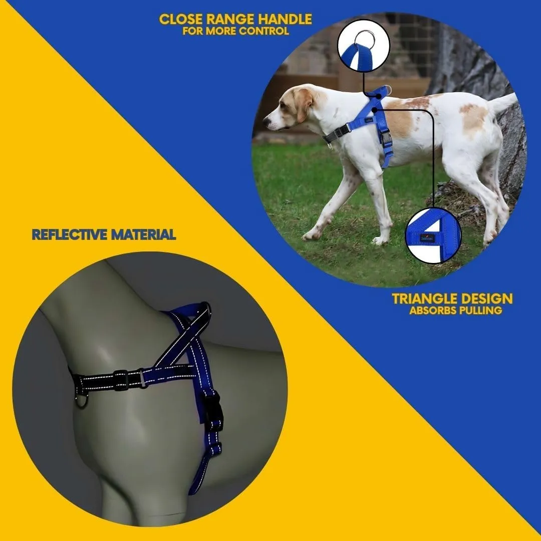 No Pull Easy Walk Dog Harness with Handle, Rear & Front Clip, Adjustable, Quick Fit, Easy On/Off, Reflective, Lightweight & Mesh Padded, No Choke. for Small, Medium and Large Dogs (Blue-Black, Large)