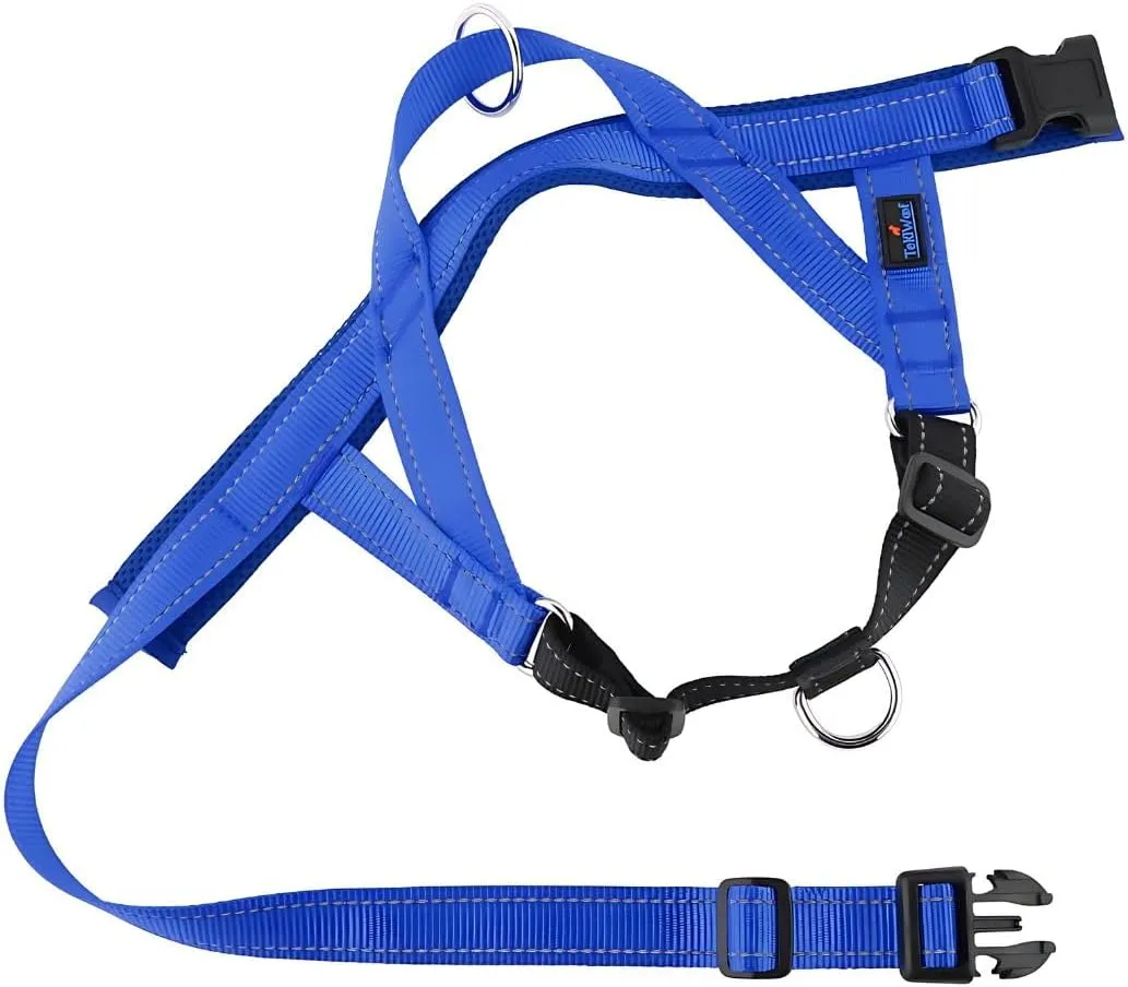 No Pull Easy Walk Dog Harness with Handle, Rear & Front Clip, Adjustable, Quick Fit, Easy On/Off, Reflective, Lightweight & Mesh Padded, No Choke. for Small, Medium and Large Dogs (Blue-Black, Large)