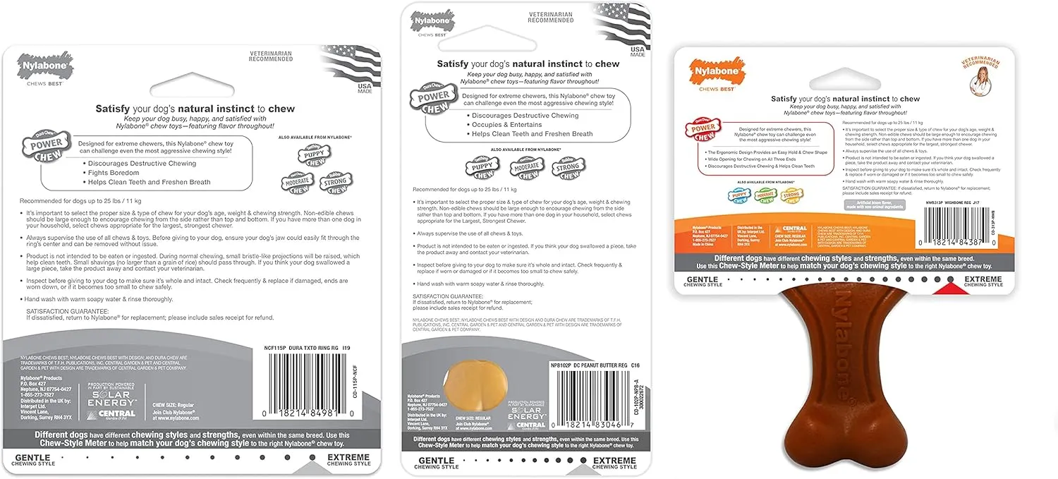 Nylabone Customer Favorites Power Chew Toy Bundle for Dogs, Indestructible Dog Toys for Aggressive Chewers, Pack of 3 Dog Toys, Flavor Medley, Small Dogs - Up to 25 lbs, 3 Pack