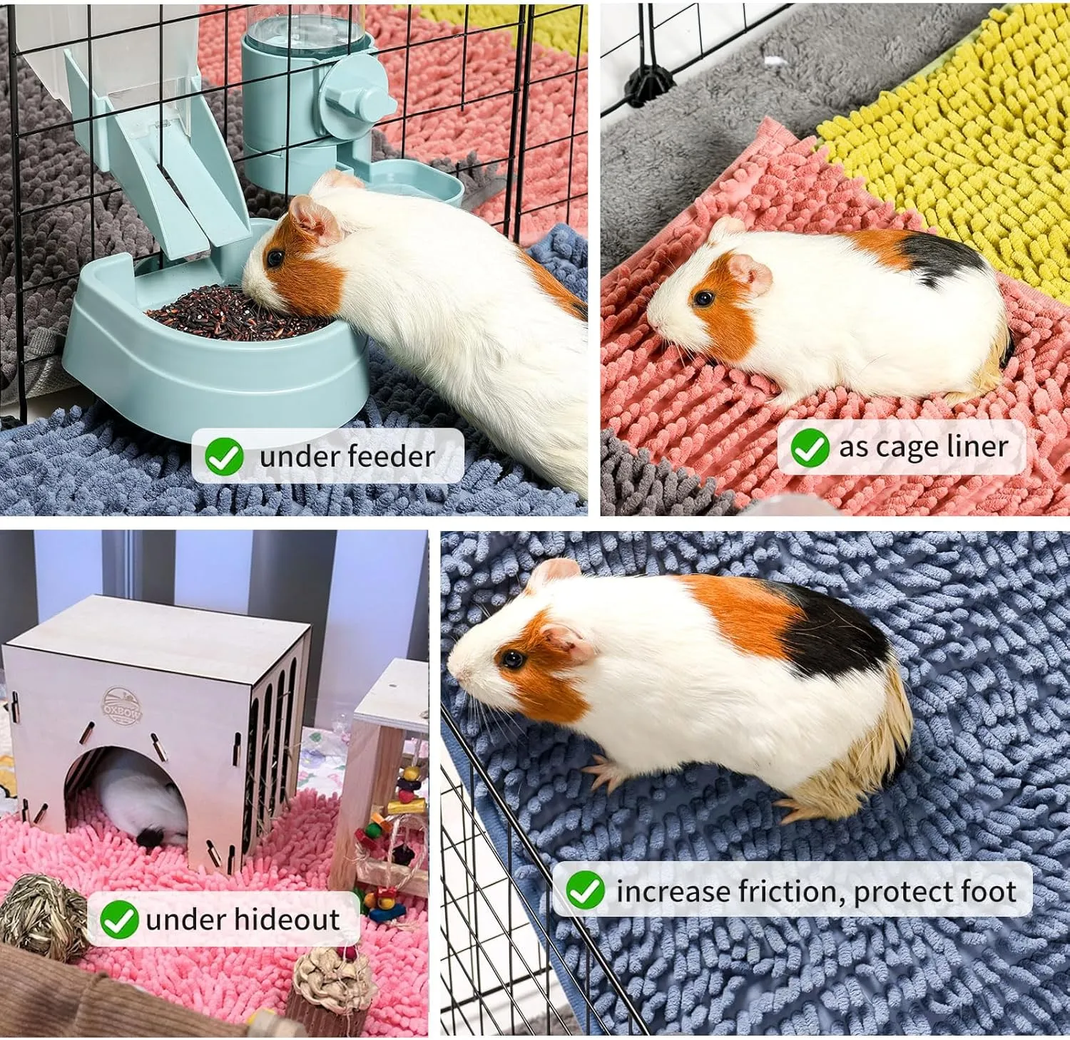 Oncpcare 4 Pack Rabbit Washable Pee Pads Reusable Guinea Pig Chenille Bed Training Pad Small Animal Sleeping Bedding Mat for Bunny Fleece Liners for Chinchilla Cage