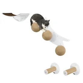 PawHut Cat Wall Furniture w/ Curved Platforms, Scratching Posts - White