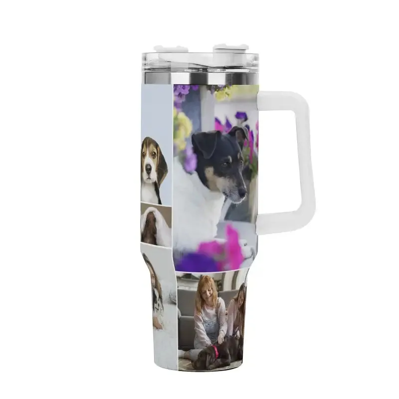 Personalized photo 40oz Stainless Steel Tumbler with Handle and Straw