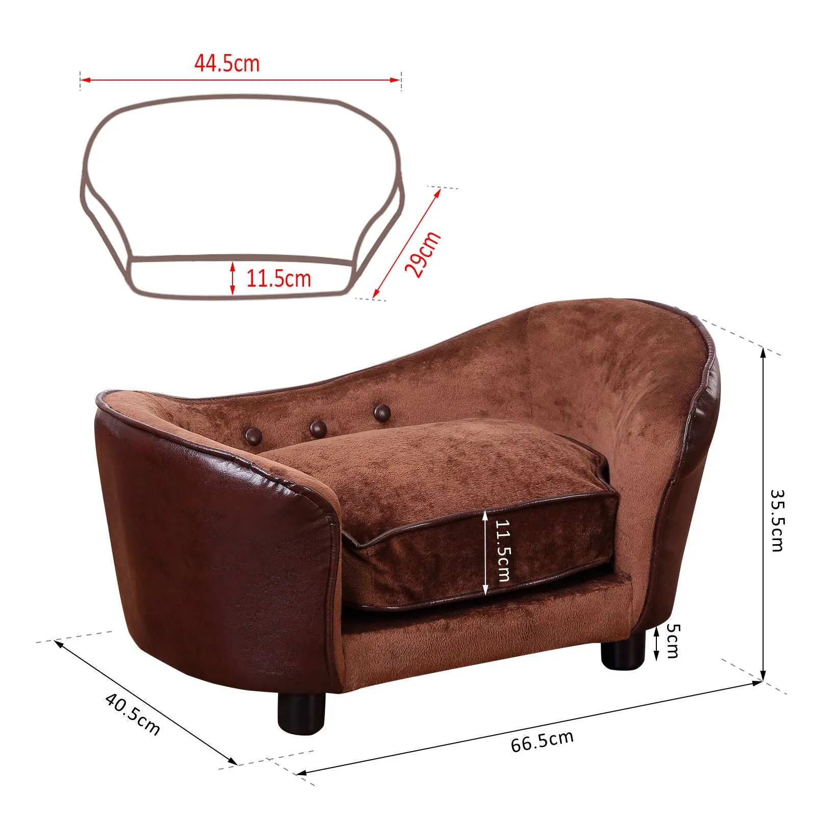 Pet Sofa,66.5L x 40.5W x 35.5H cm-Coffee
