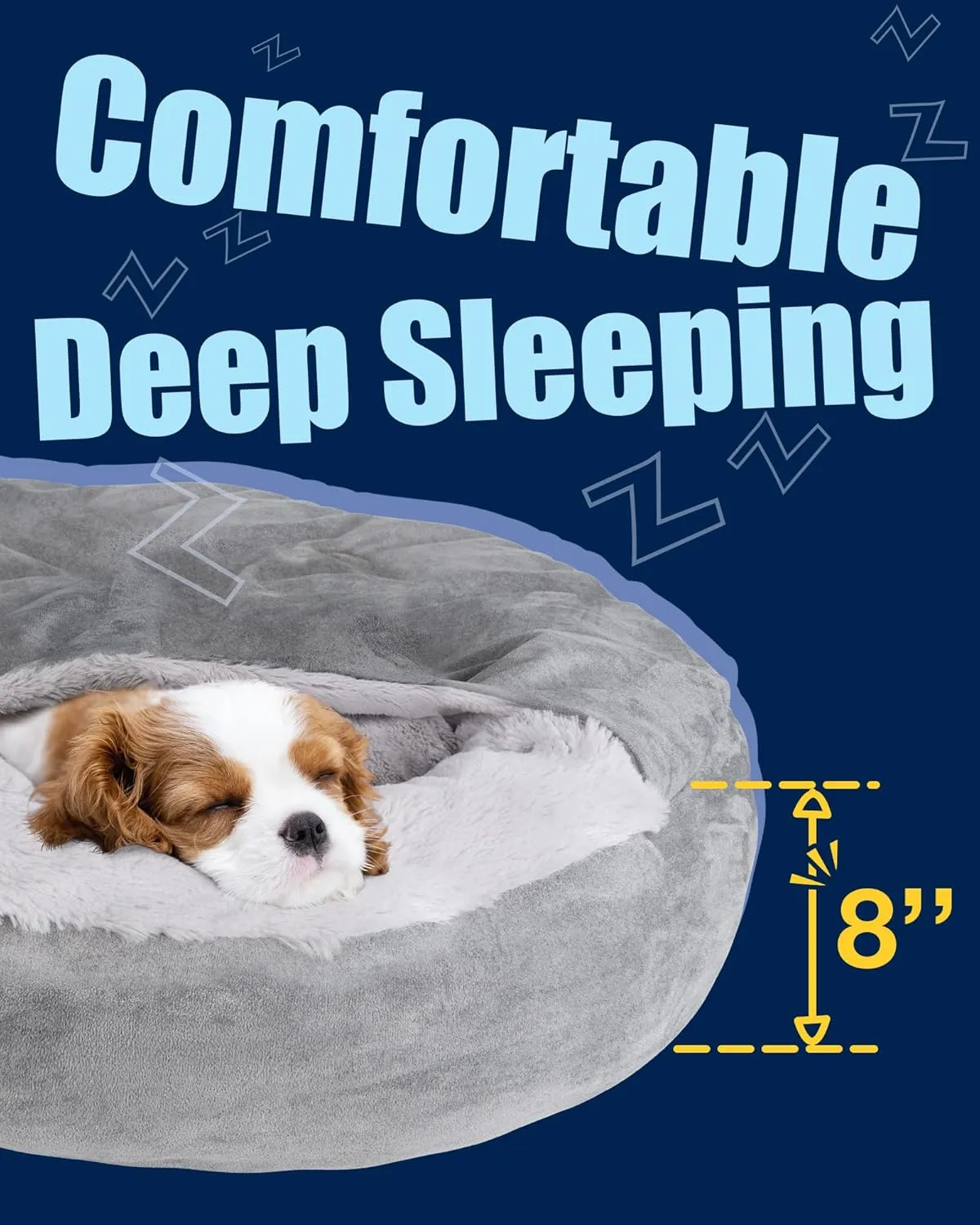 Pet Soft Small Dog Bed Cat Bed with Cover Cave - Round Calming Dog Beds Washable Cuddler Puppy Beds for Small, Medium Dogs and Cats (Grey, 24")