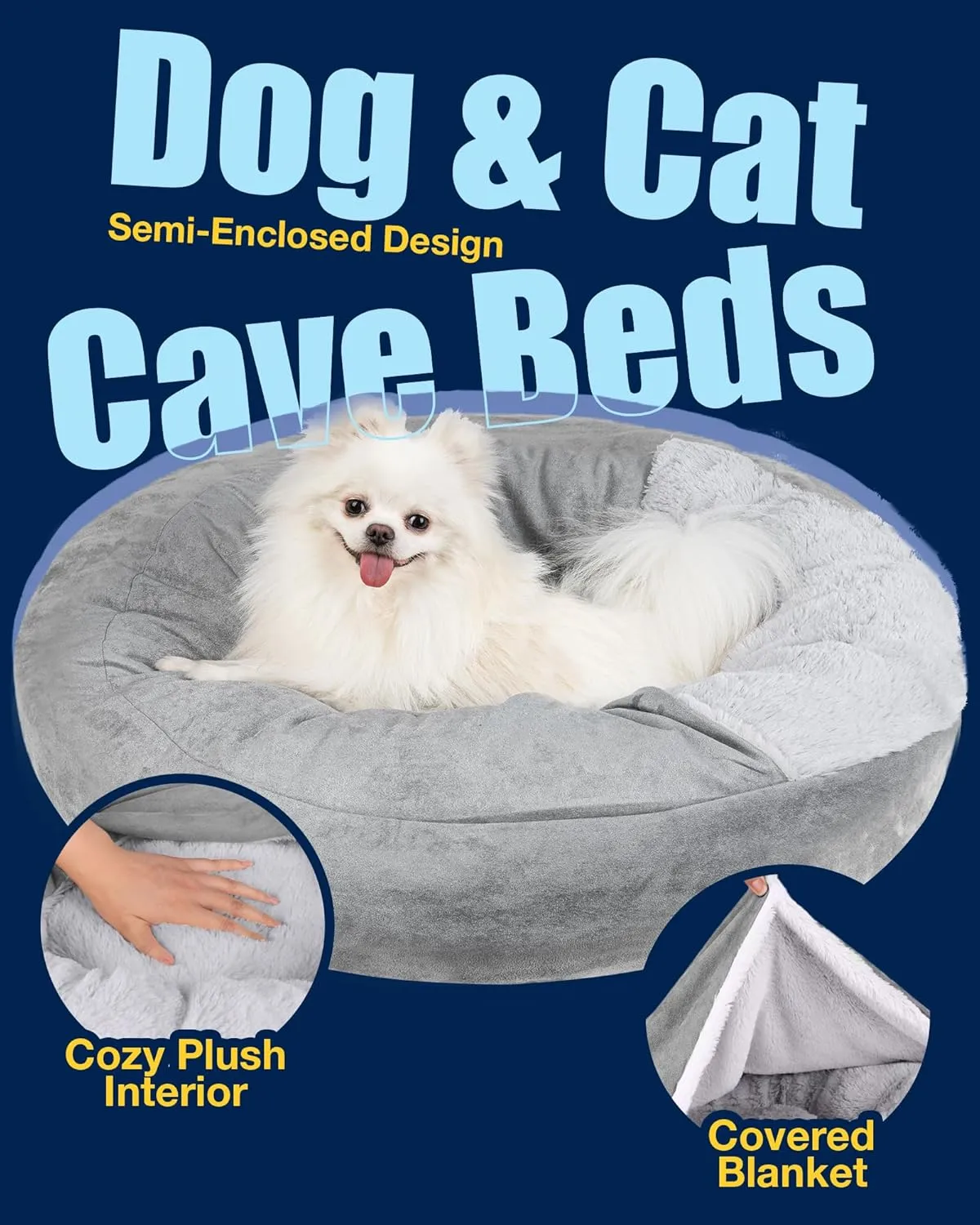Pet Soft Small Dog Bed Cat Bed with Cover Cave - Round Calming Dog Beds Washable Cuddler Puppy Beds for Small, Medium Dogs and Cats (Grey, 24")