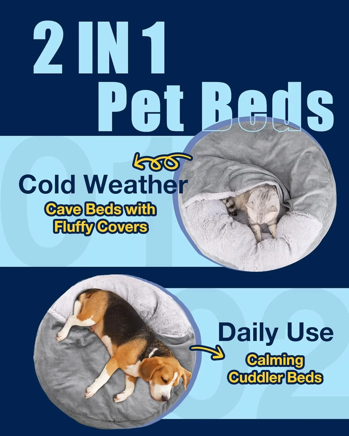 Pet Soft Small Dog Bed Cat Bed with Cover Cave - Round Calming Dog Beds Washable Cuddler Puppy Beds for Small, Medium Dogs and Cats (Grey, 24")