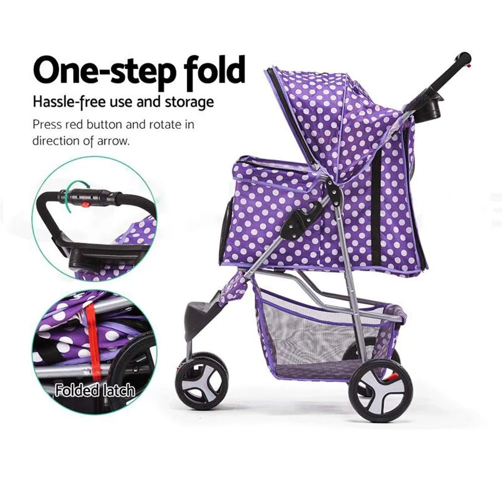 Pet Stroller Cart, One-Click Folding Removable Cat Dog Pushchair Trolley Travel Carrier 4 Wheels, Storage Basket, Front Swivel Wheels (Green)