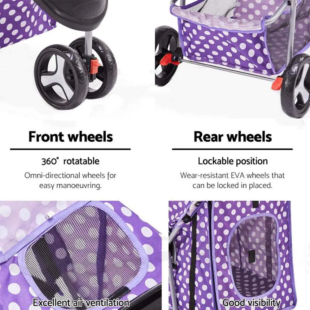 Pet Stroller Cart, One-Click Folding Removable Cat Dog Pushchair Trolley Travel Carrier 4 Wheels, Storage Basket, Front Swivel Wheels (Green)