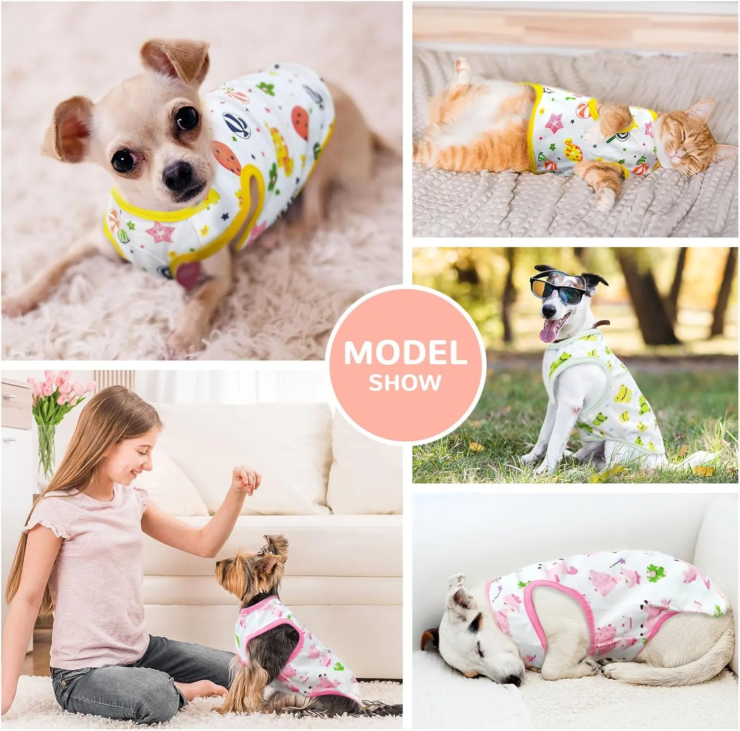 PETCARE 3 Pack Premium 95% Cotton Small Dog Shirts Clothes - Soft Cute Puppy Outfits - Comfort Fashion Dog Shirt Vest for Small Dogs Cats Shih Tzu Doggy Kitten Chihuahua Yorkie Clothes Pajamas