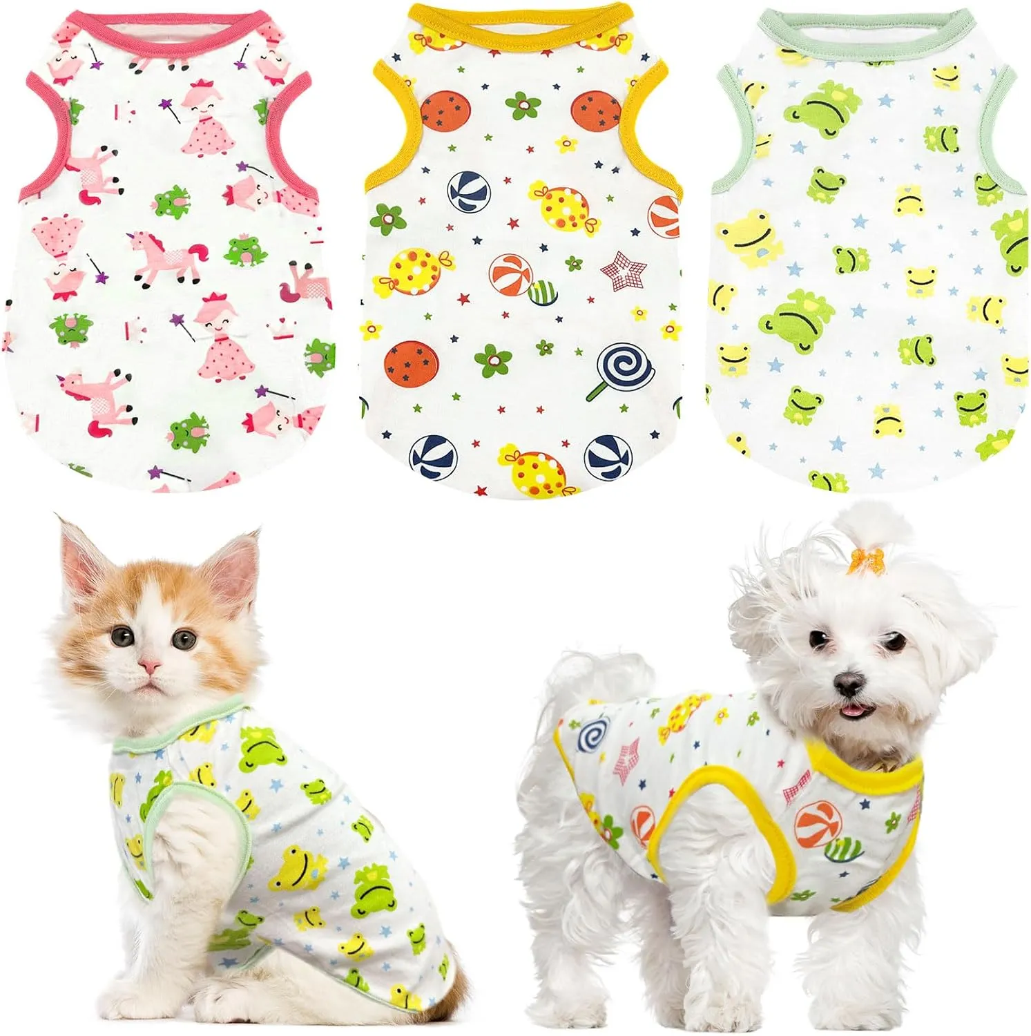 PETCARE 3 Pack Premium 95% Cotton Small Dog Shirts Clothes - Soft Cute Puppy Outfits - Comfort Fashion Dog Shirt Vest for Small Dogs Cats Shih Tzu Doggy Kitten Chihuahua Yorkie Clothes Pajamas