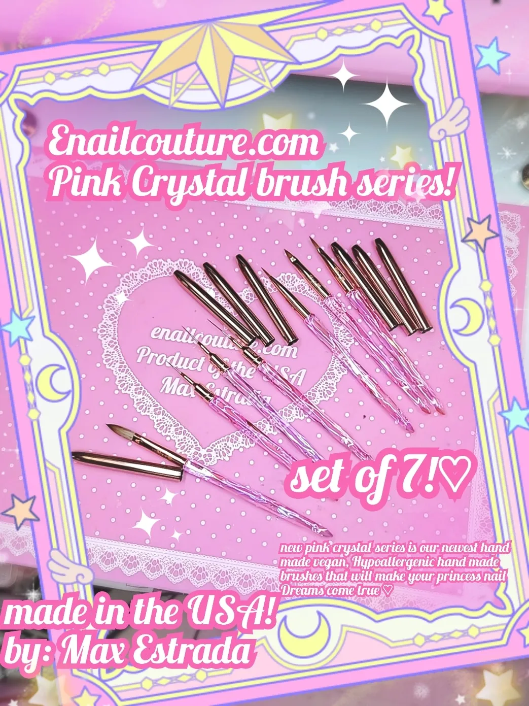 Pink Crystal art brush set (1 of each brush, 7 total)