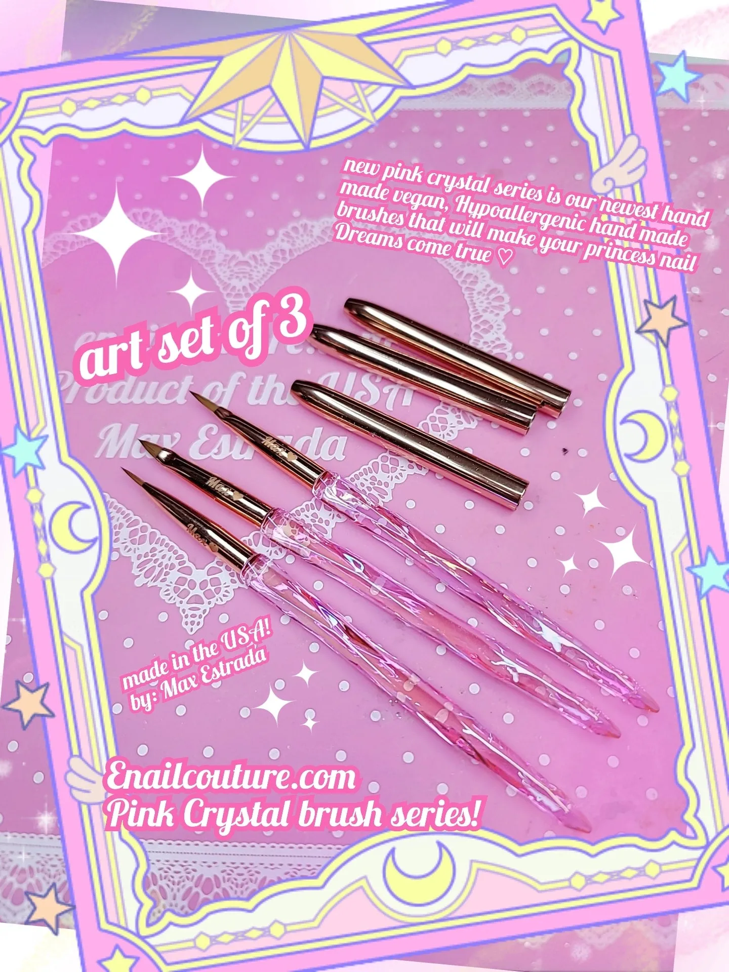 Pink Crystal art brush set (1 of each brush, 7 total)